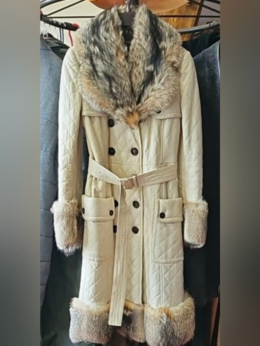 Burberry Cream Fur-Trimmed Trench Coat
